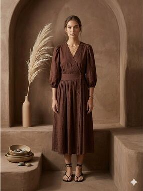 Ciao Lucia Cala Dress Eggplant Brown Cotton Crepe Midi Wrap Women's XS NWT
